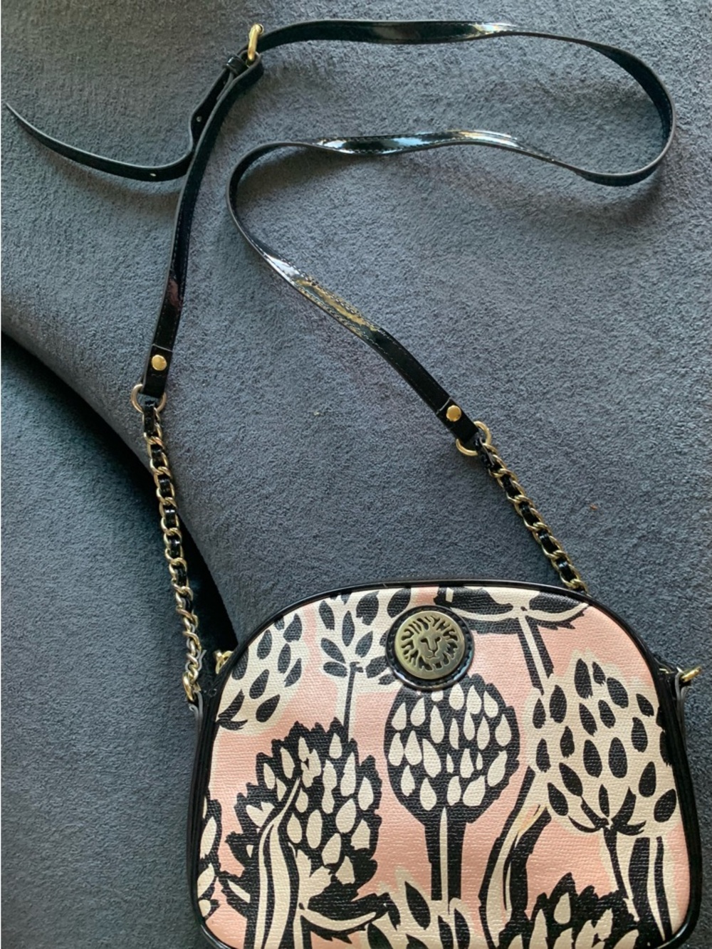 Anne Klein Black & Pink Floral Print Crossbody